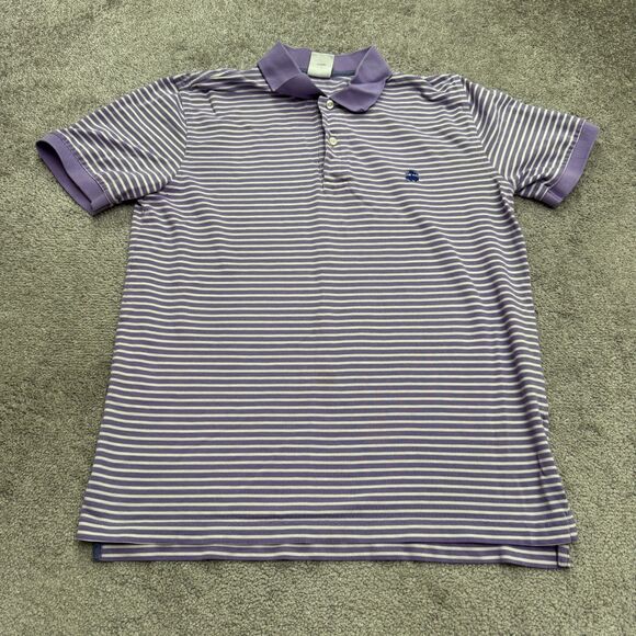 Brooks Brothers 346 Polo Shirt Mens large Purple White Striped Cotton Slim Fit - Picture 1 of 14